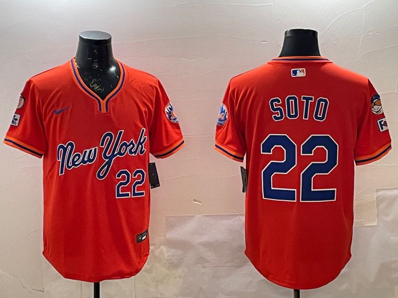 Men New York Mets 22 Soto Orange Throwback Game Nike 2025 MLB Jersey style 2